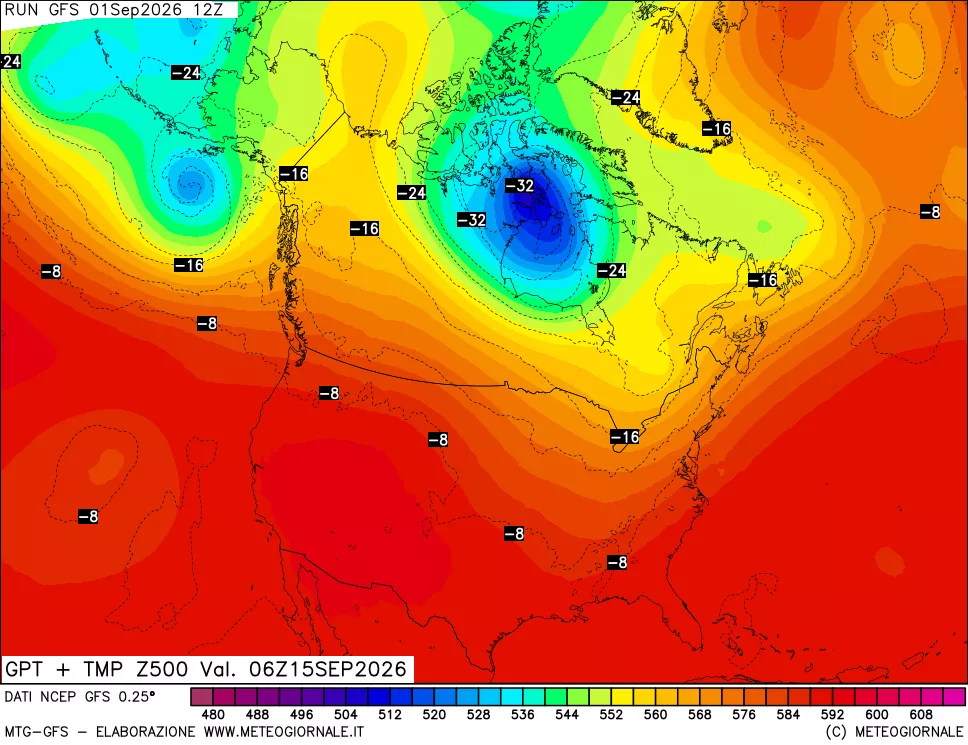 mappa 500 hPa GPT + Temp