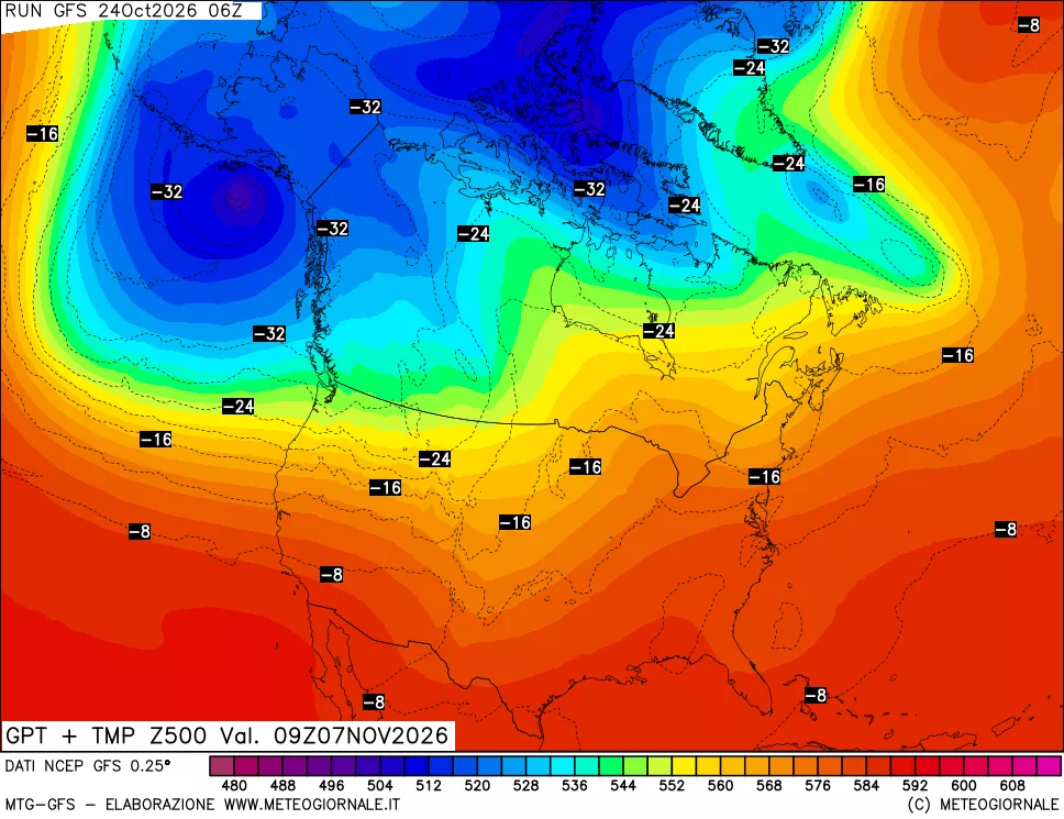 mappa 500 hPa GPT + Temp