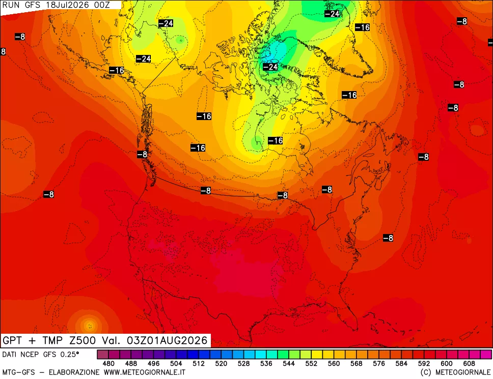 mappa 500 hPa GPT + Temp