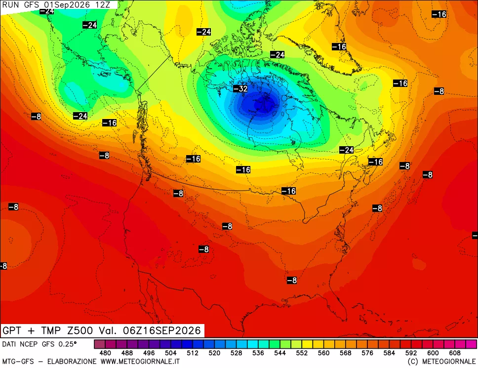 mappa 500 hPa GPT + Temp