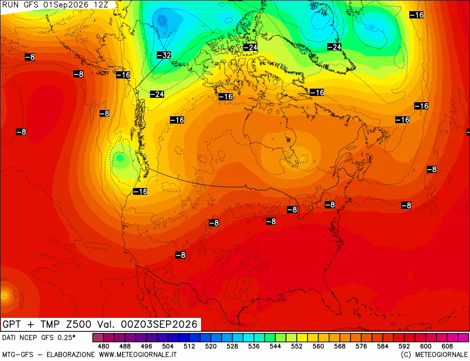 mappa 500 hPa GPT + Temp