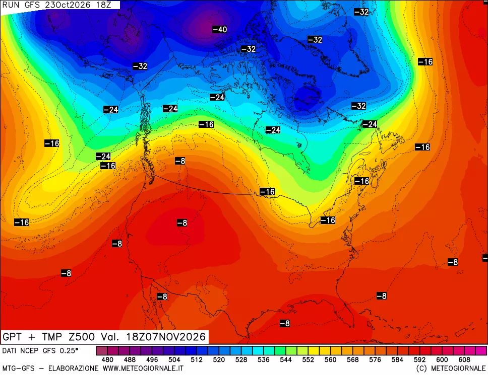 mappa 500 hPa GPT + Temp