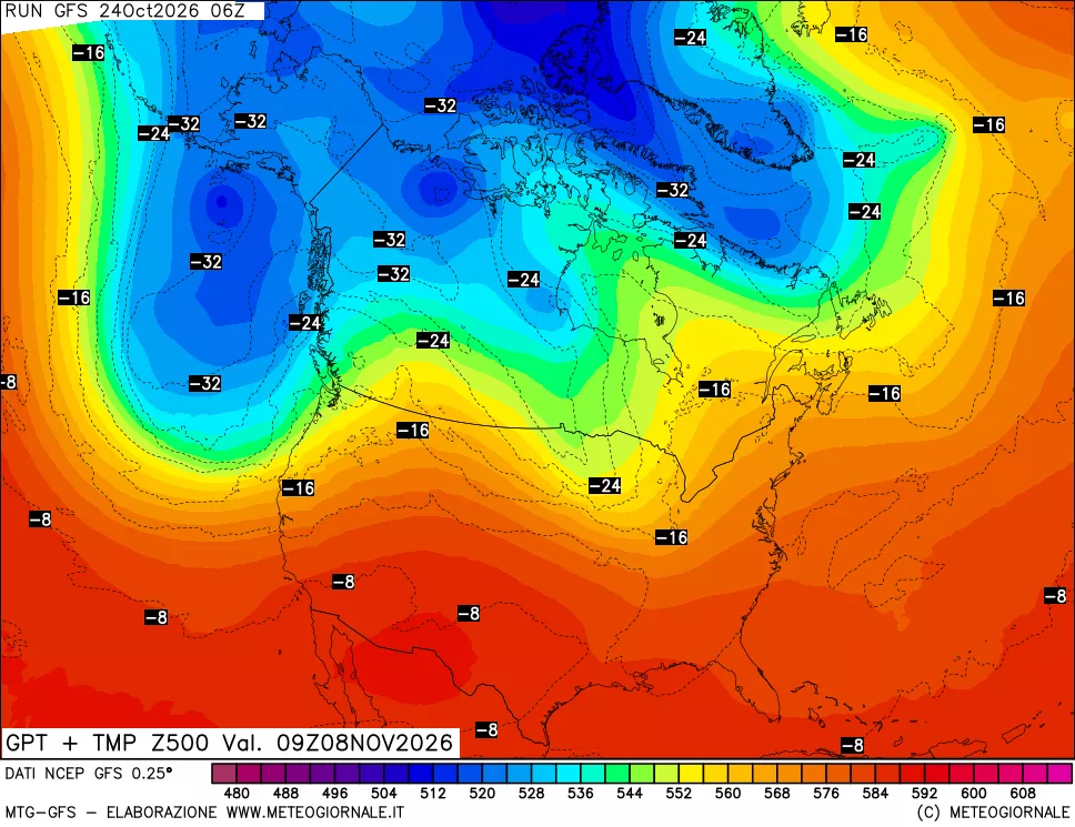 mappa 500 hPa GPT + Temp