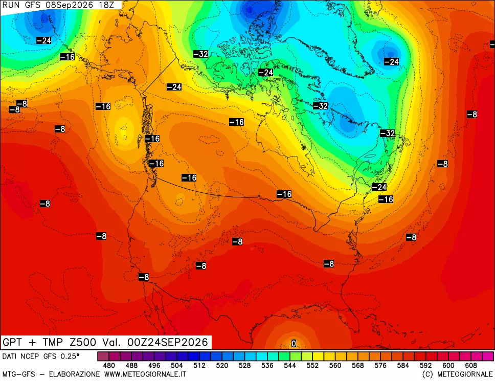 mappa 500 hPa GPT + Temp
