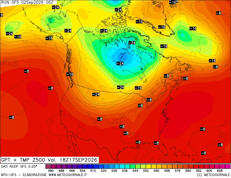 mappa 500 hPa GPT + Temp