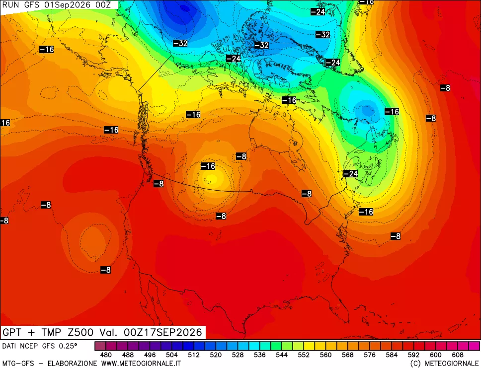 mappa 500 hPa GPT + Temp