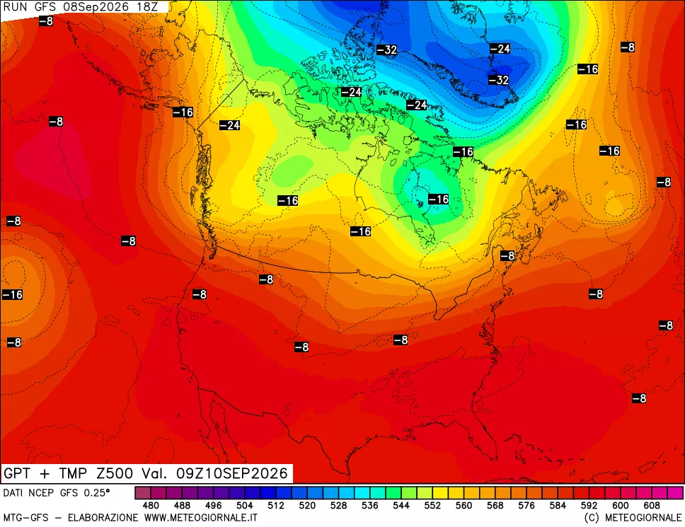 mappa 500 hPa GPT + Temp