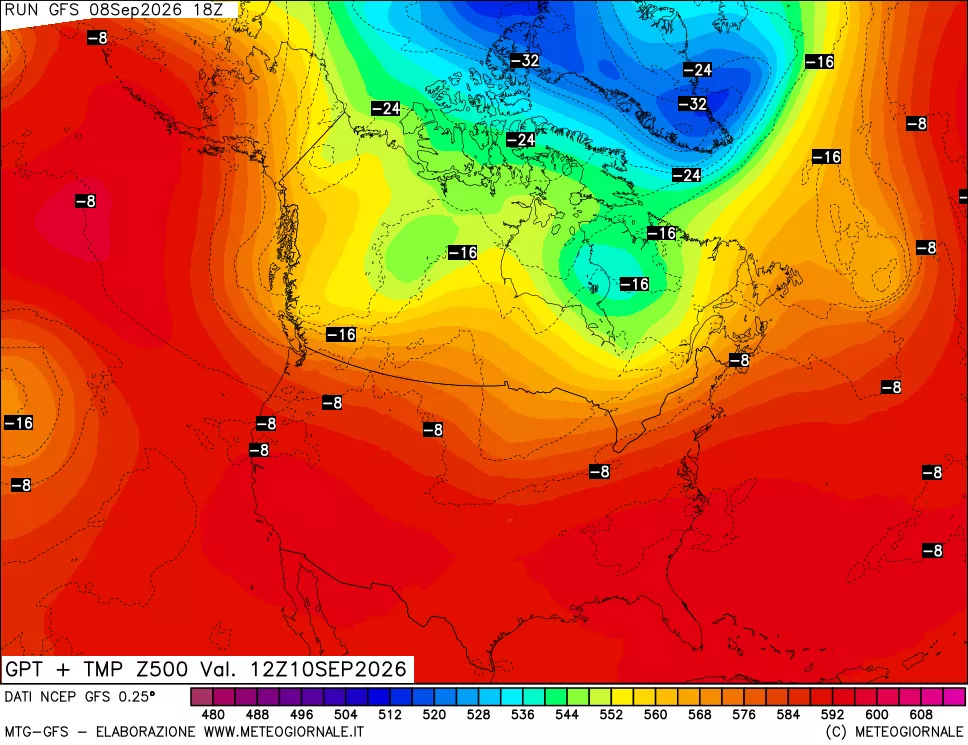 mappa 500 hPa GPT + Temp