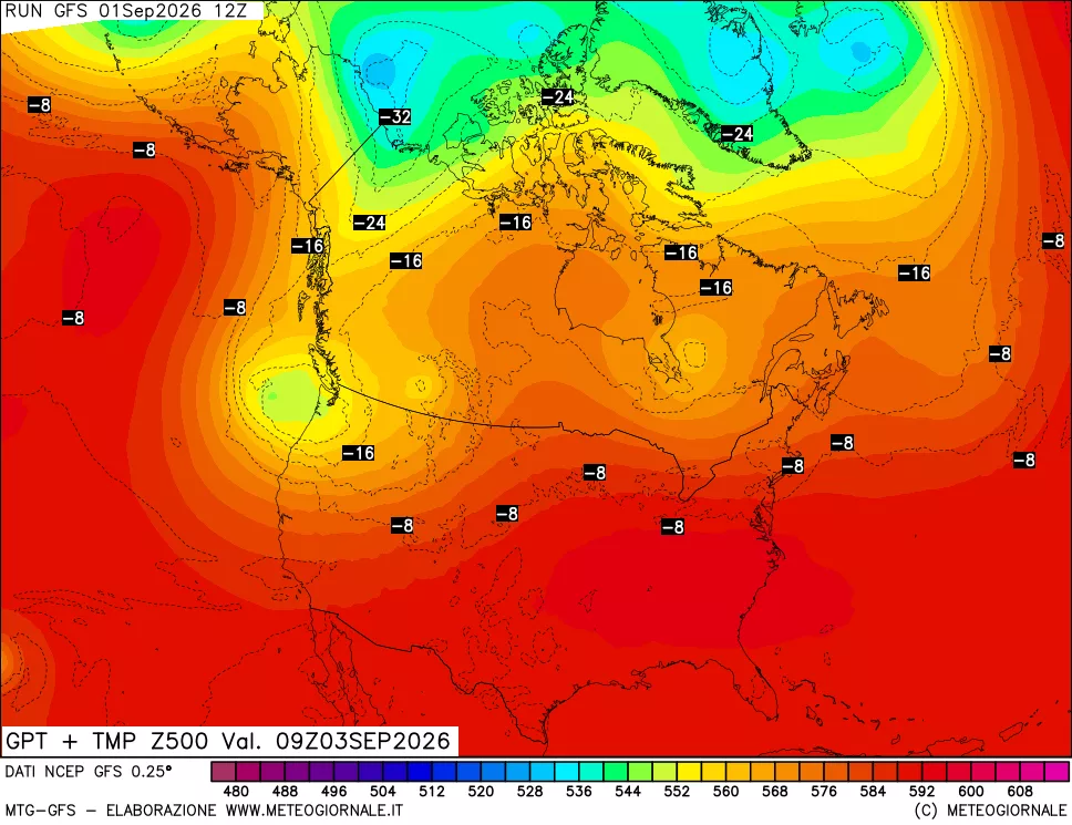 mappa 500 hPa GPT + Temp