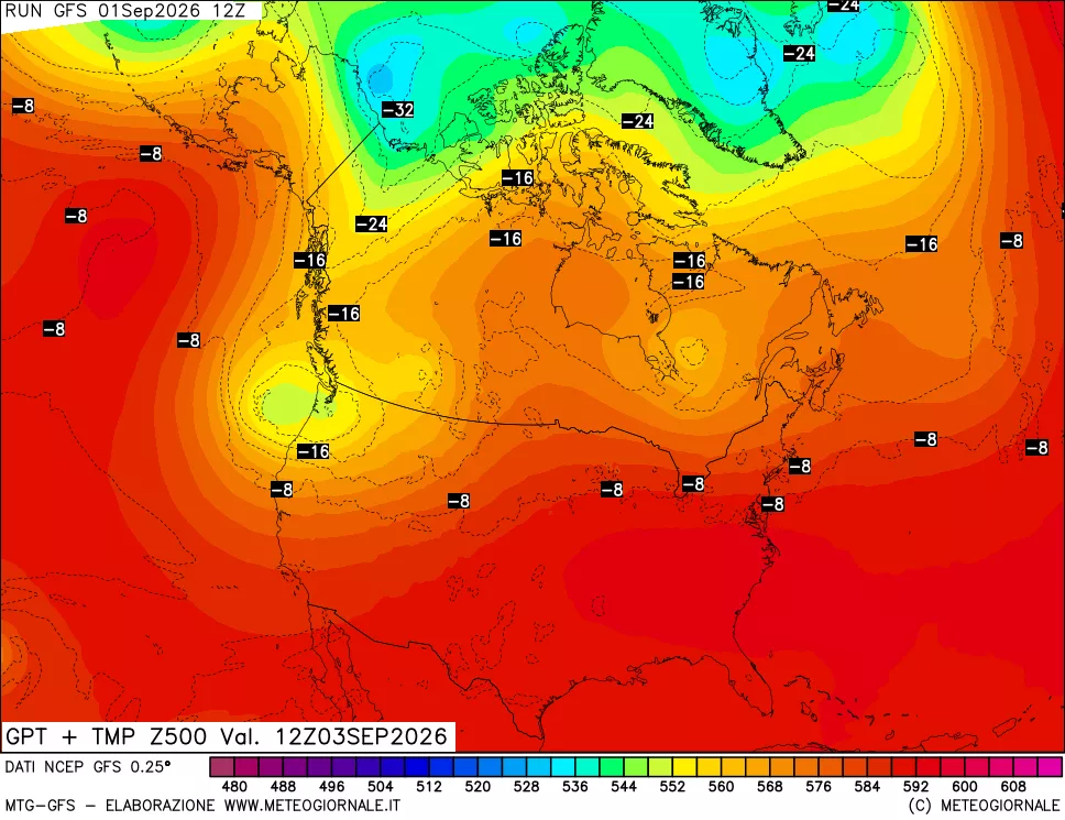 mappa 500 hPa GPT + Temp