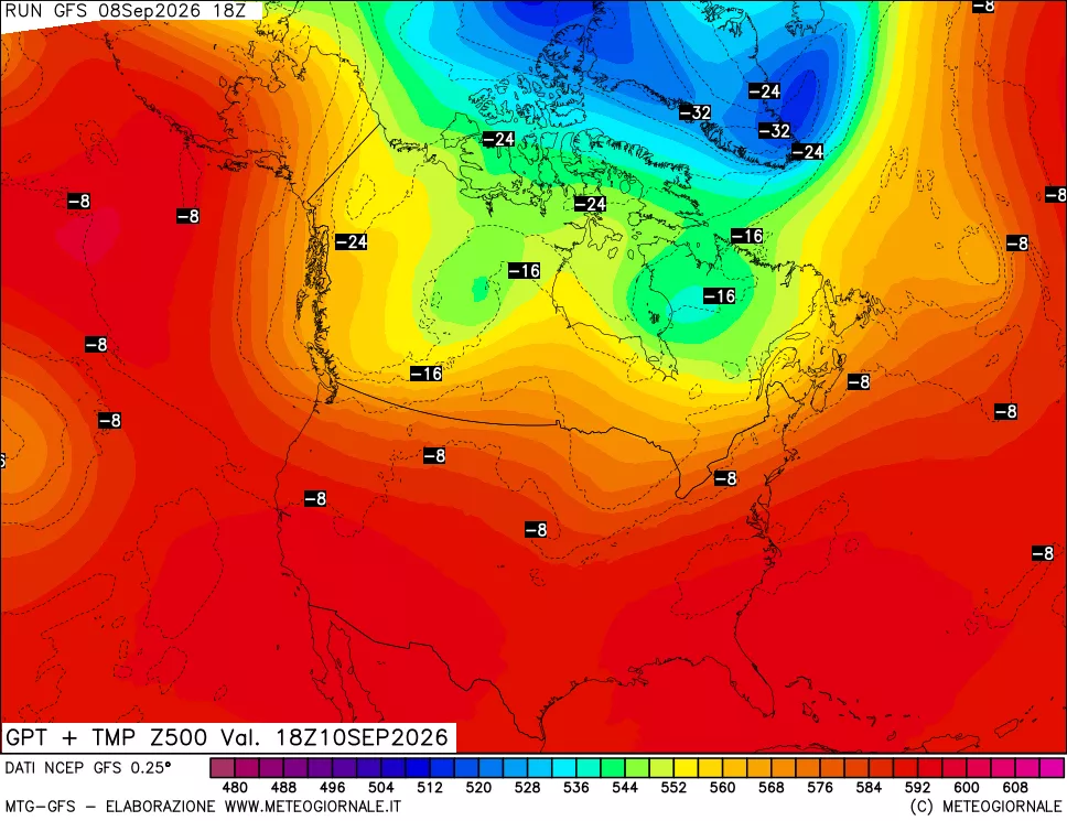 mappa 500 hPa GPT + Temp