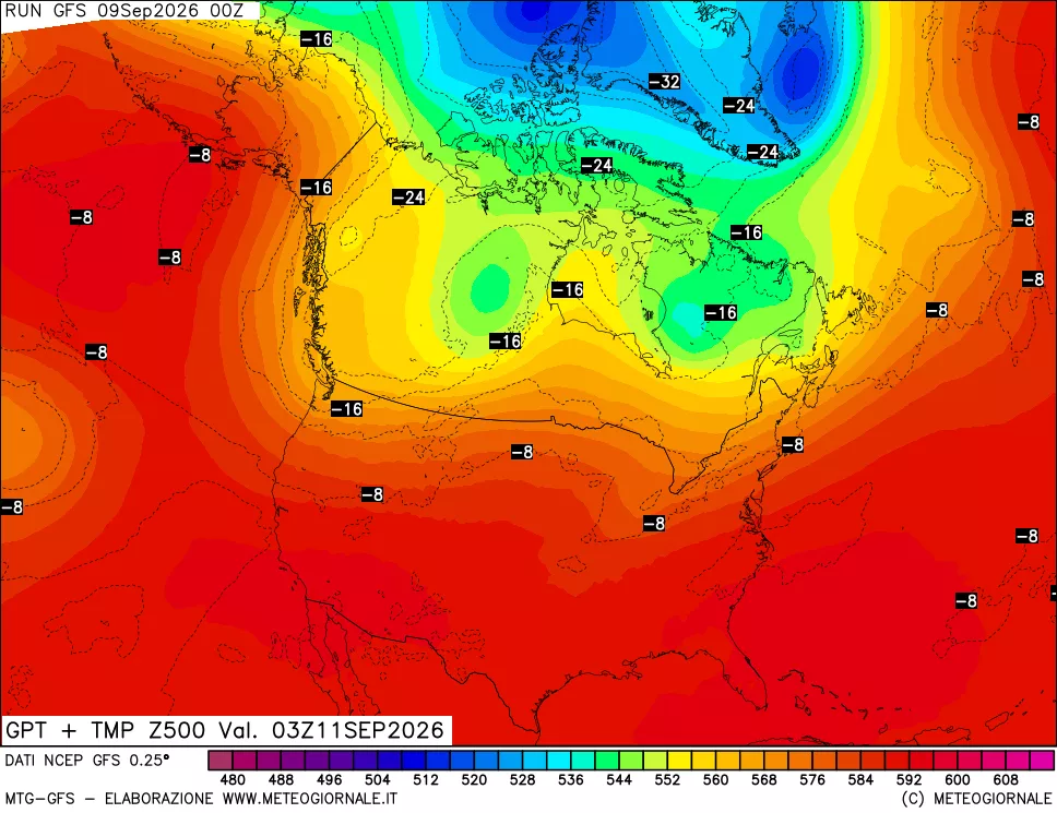 mappa 500 hPa GPT + Temp