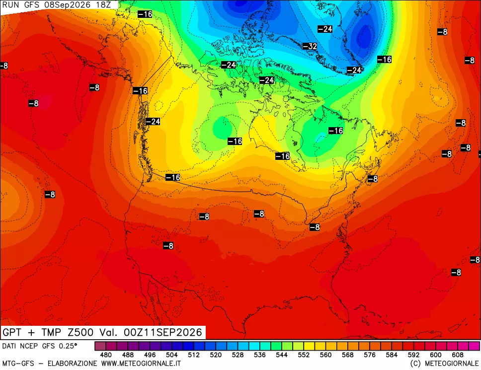 mappa 500 hPa GPT + Temp