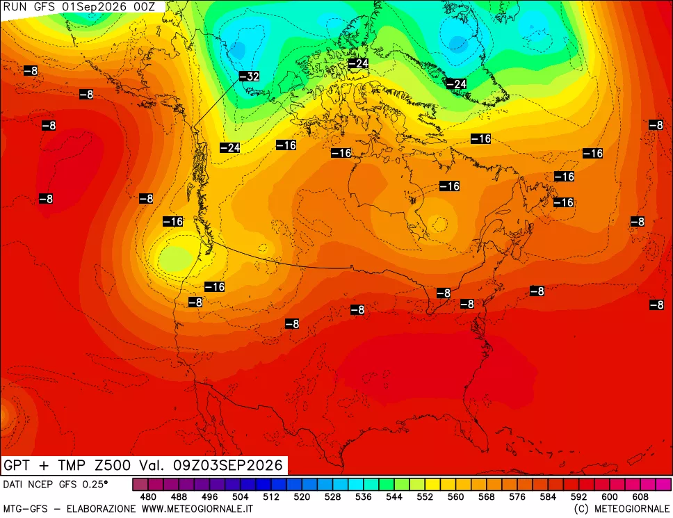 mappa 500 hPa GPT + Temp
