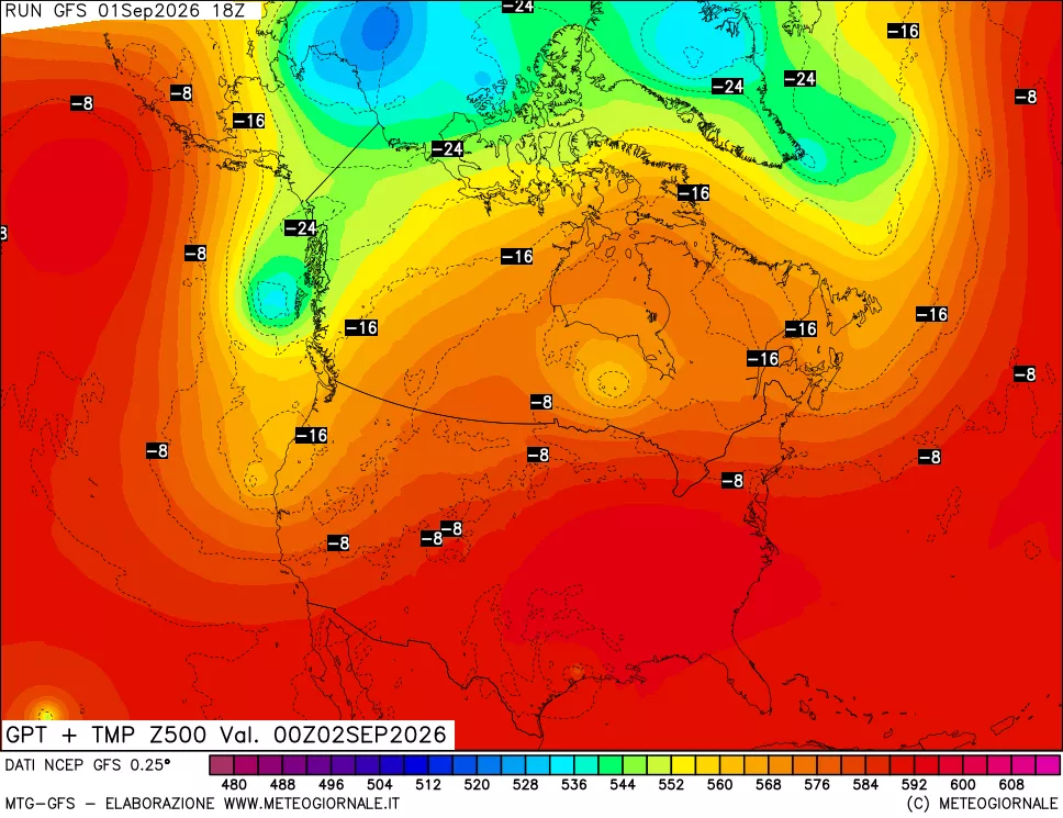 mappa 500 hPa GPT + Temp