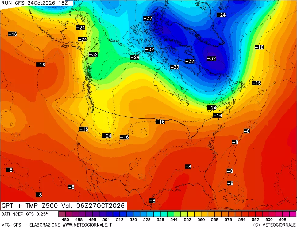 mappa 500 hPa GPT + Temp