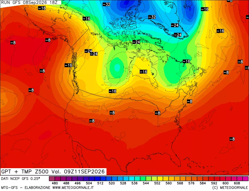 mappa 500 hPa GPT + Temp