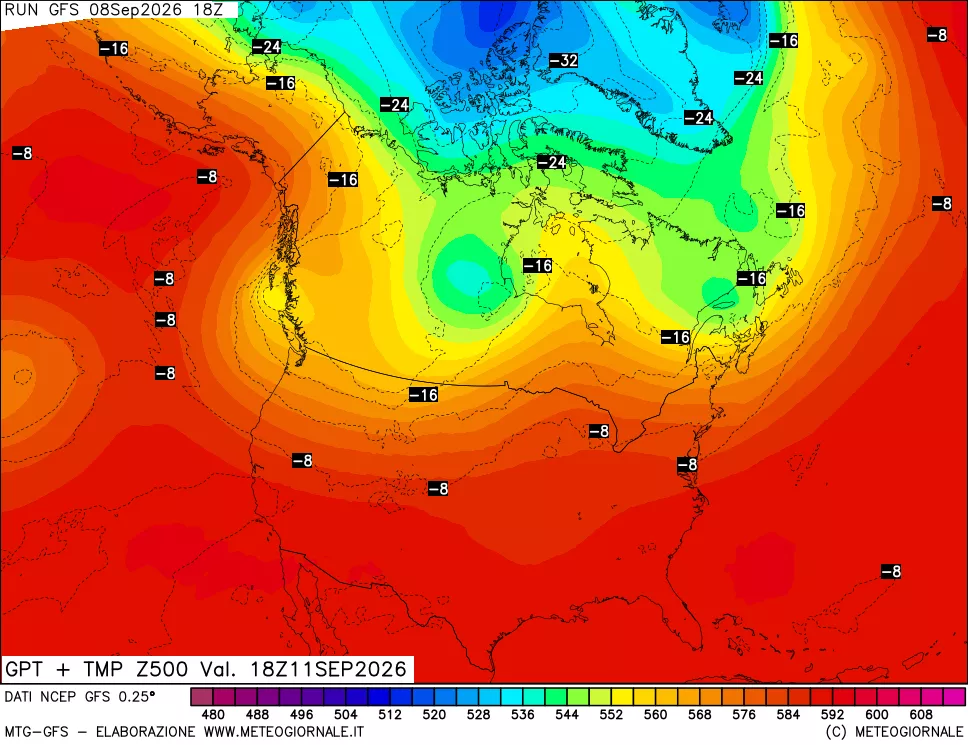 mappa 500 hPa GPT + Temp