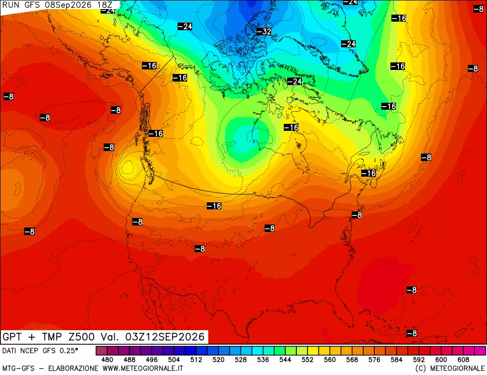 mappa 500 hPa GPT + Temp