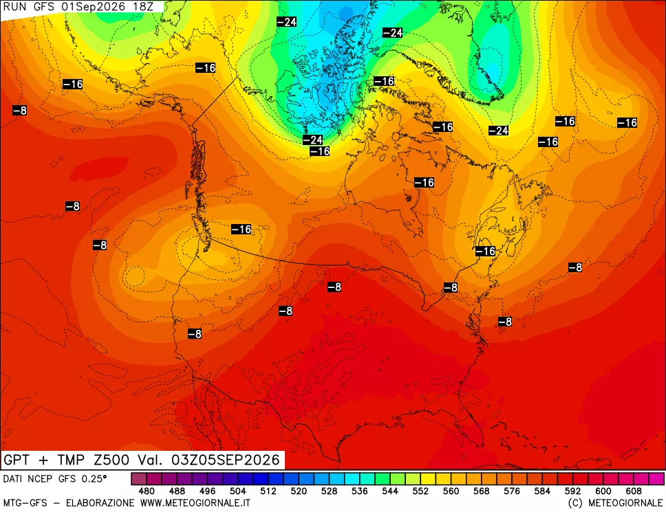 mappa 500 hPa GPT + Temp