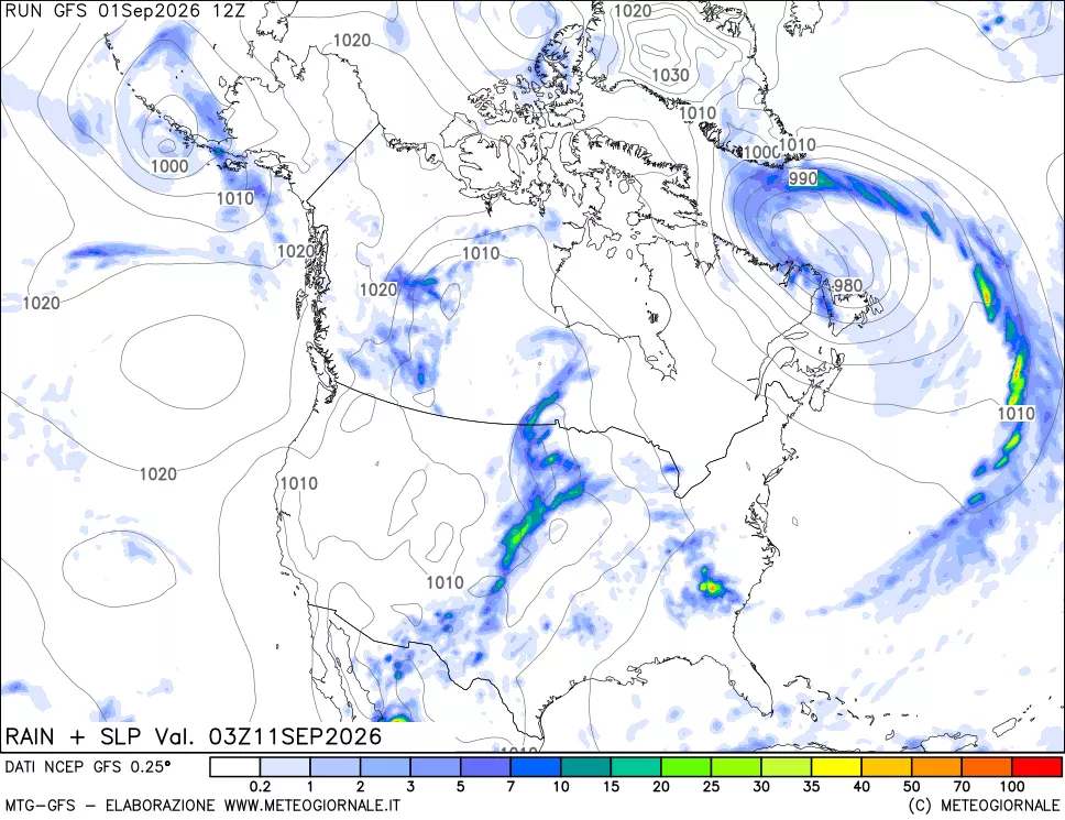 mappa Precipitazioni e pressione SLM