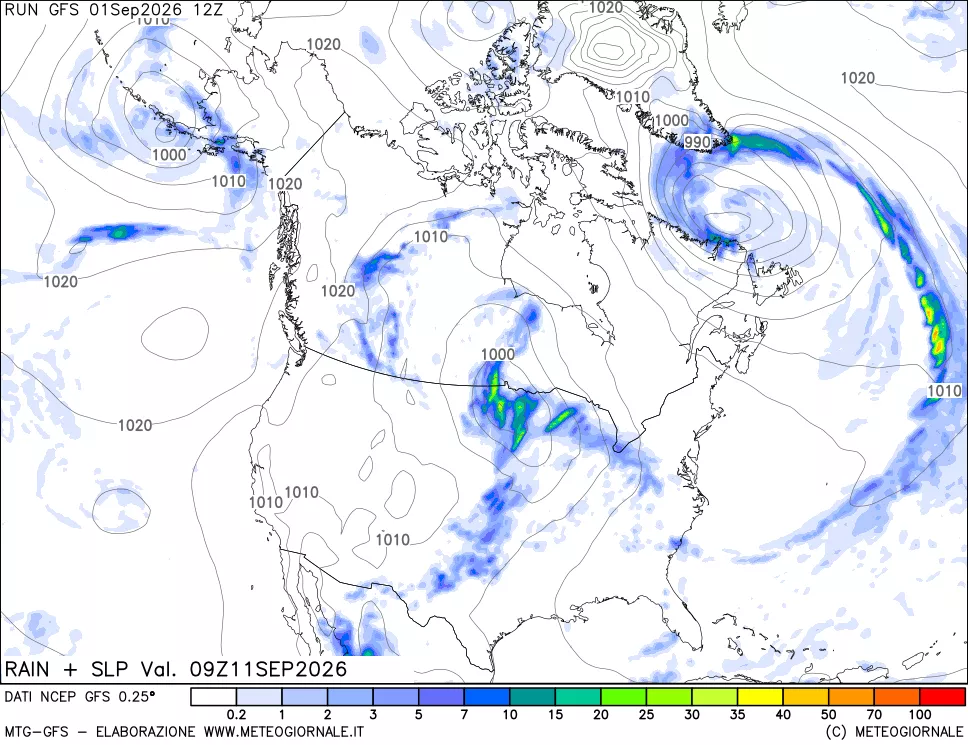 mappa Precipitazioni e pressione SLM