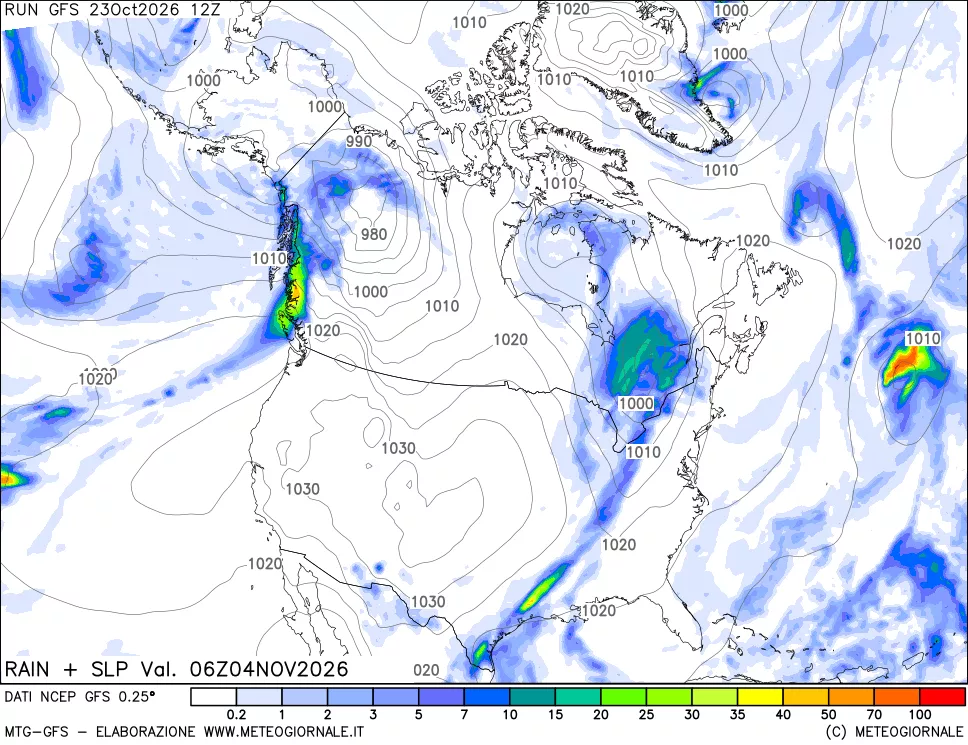 mappa Precipitazioni e pressione SLM
