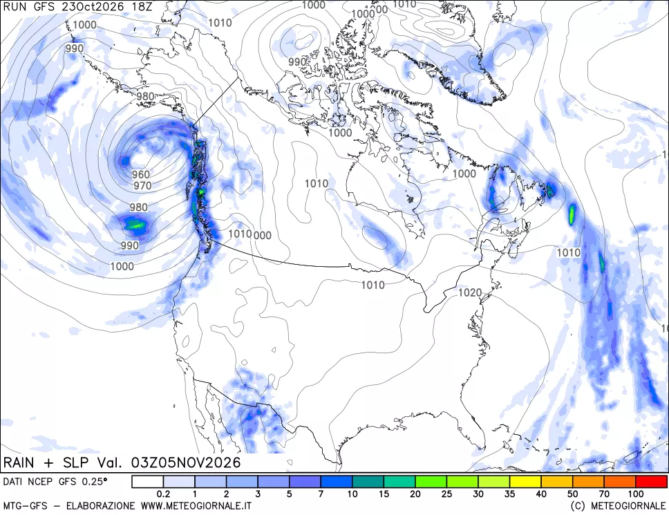mappa Precipitazioni e pressione SLM