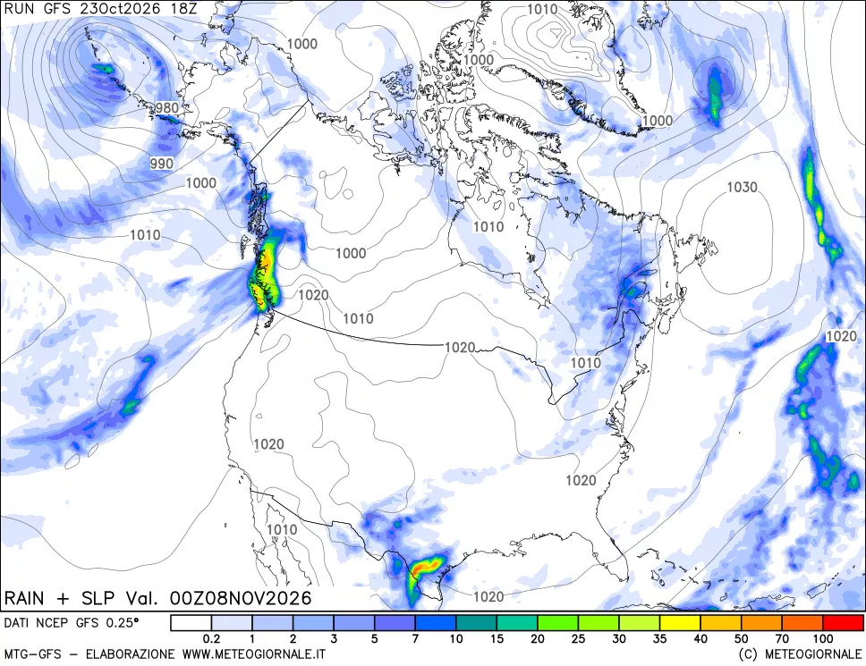 mappa Precipitazioni e pressione SLM