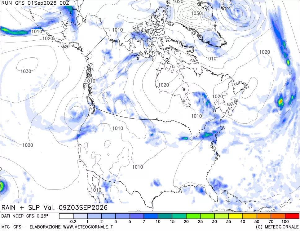 mappa Precipitazioni e pressione SLM