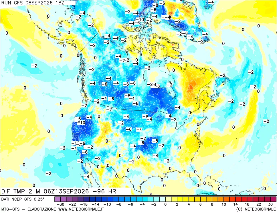 mappa Dif. Temp a 2 metri Valid - Init