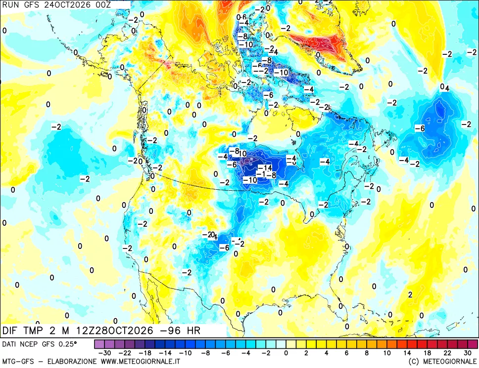 mappa Dif. Temp a 2 metri Valid - Init