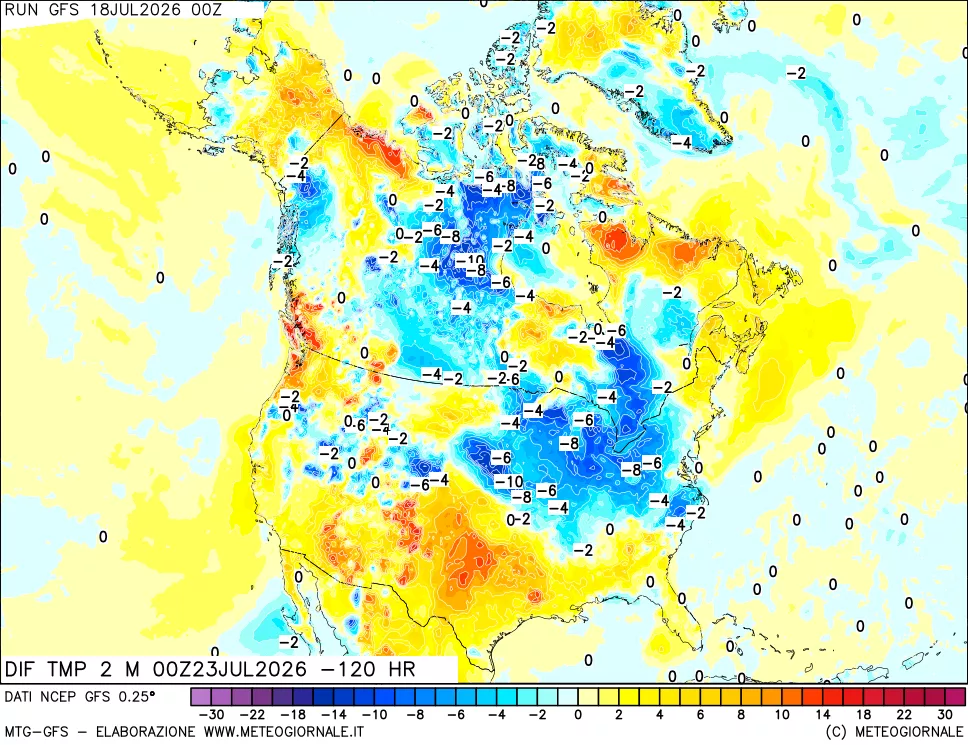 mappa Dif. Temp a 2 metri Valid - Init