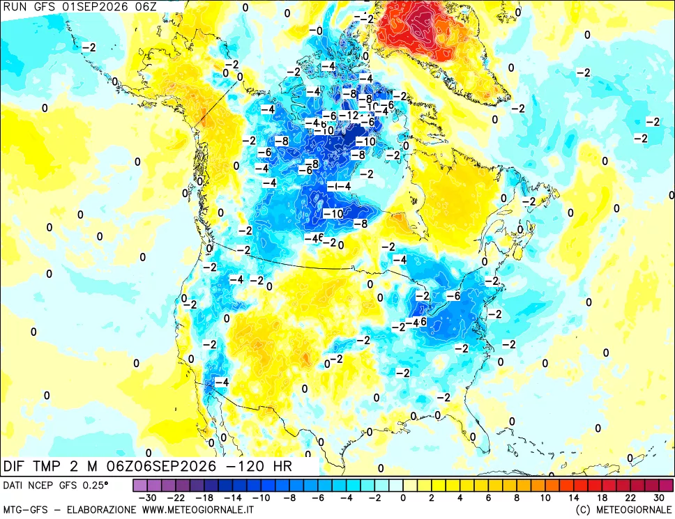 mappa Dif. Temp a 2 metri Valid - Init