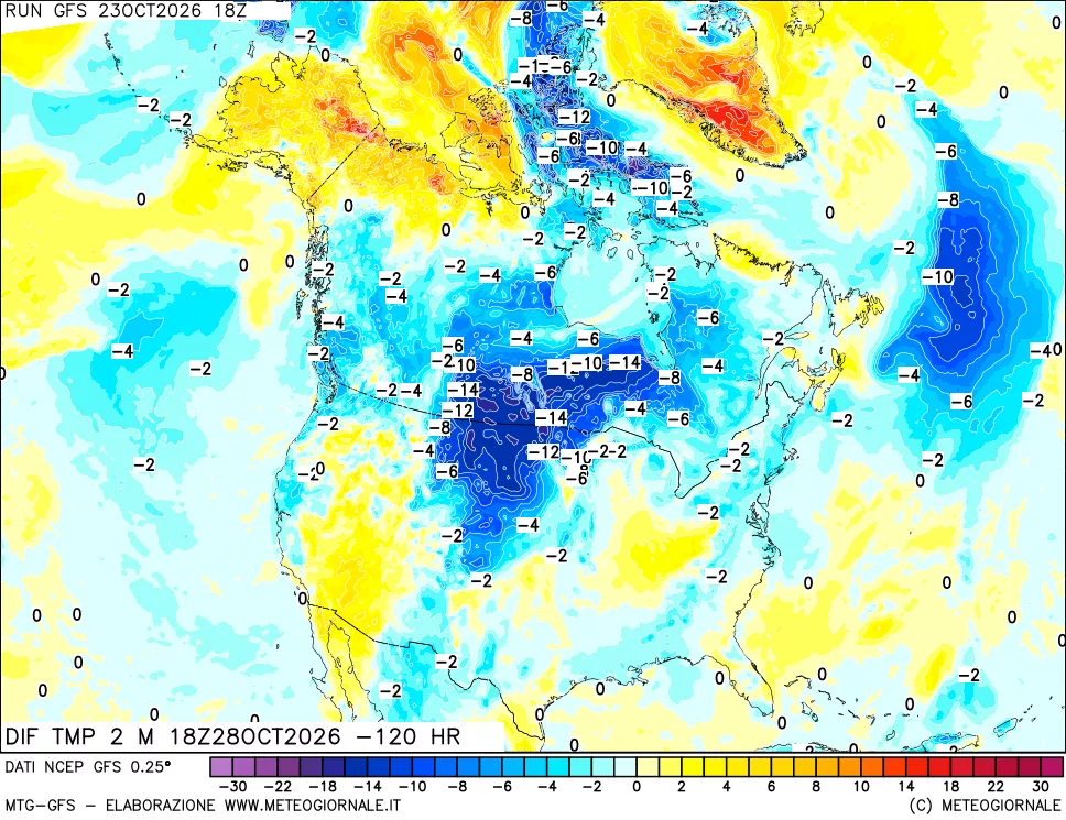 mappa Dif. Temp a 2 metri Valid - Init