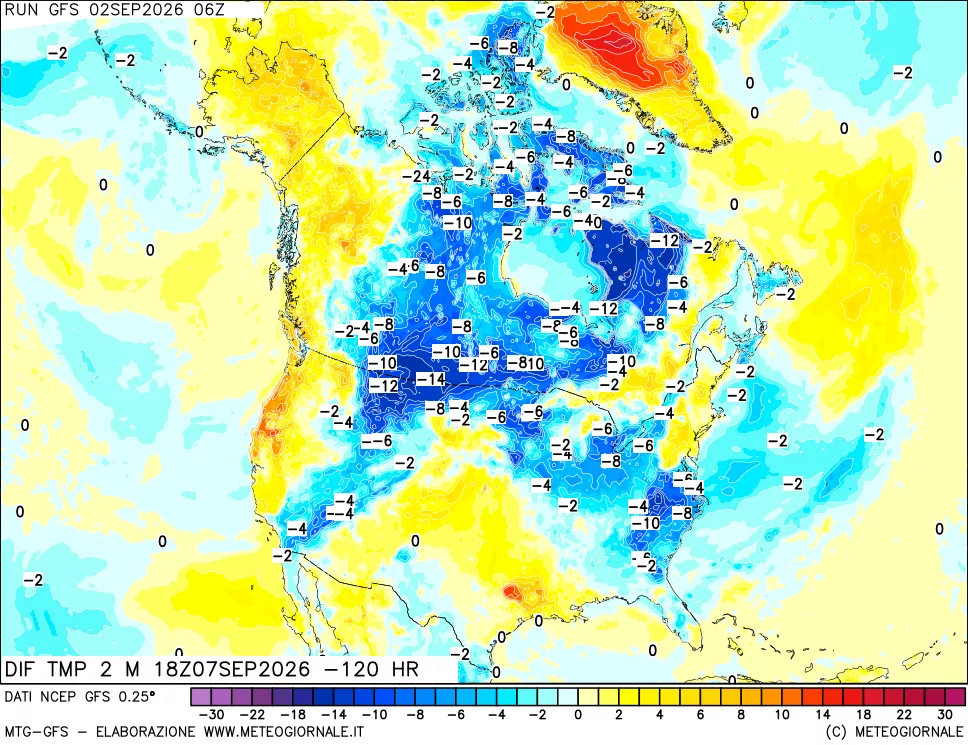 mappa Dif. Temp a 2 metri Valid - Init