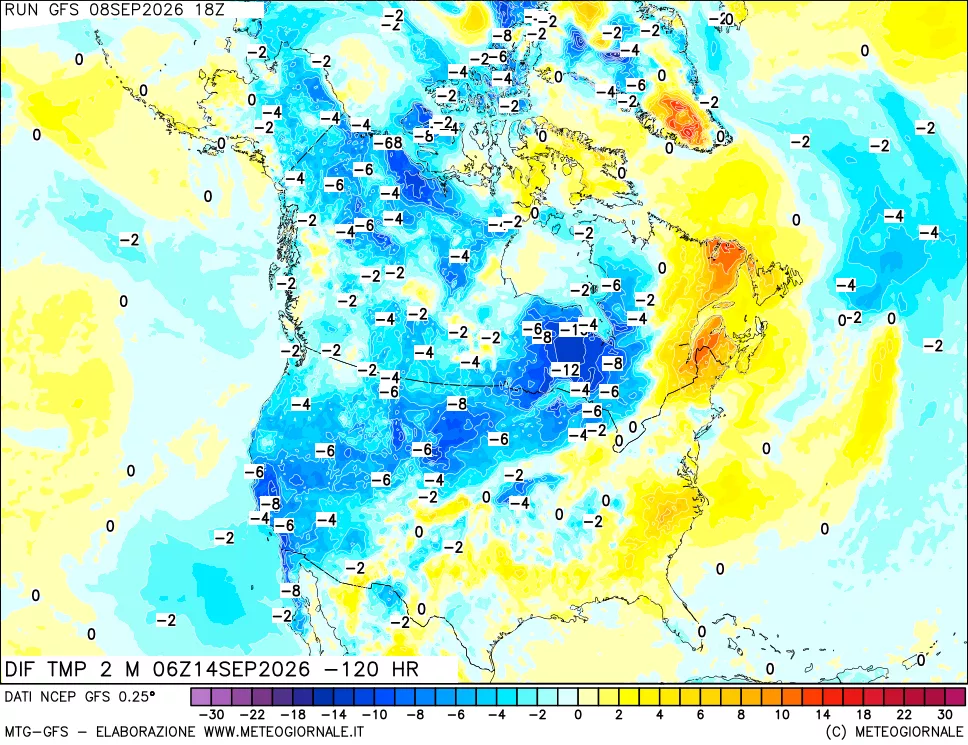 mappa Dif. Temp a 2 metri Valid - Init
