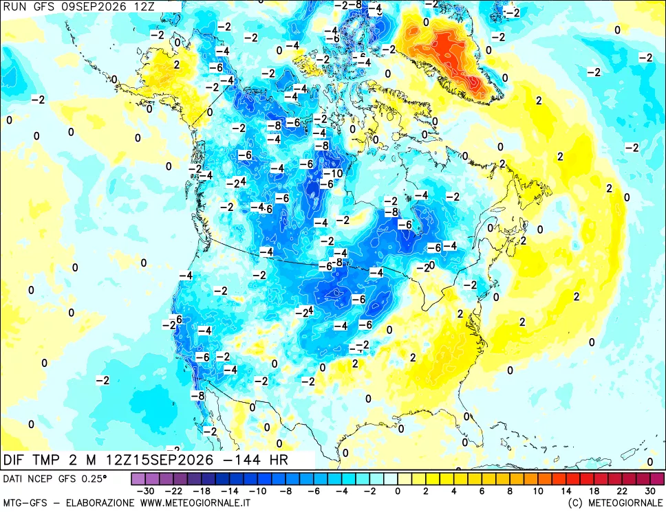 mappa Dif. Temp a 2 metri Valid - Init