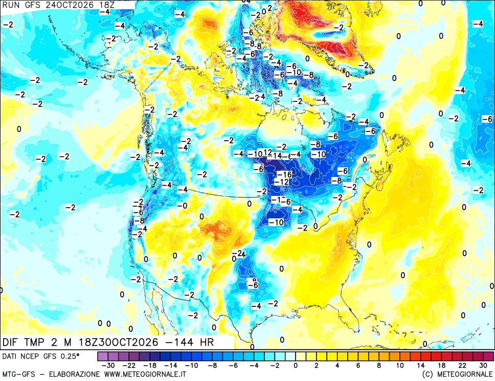 mappa Dif. Temp a 2 metri Valid - Init