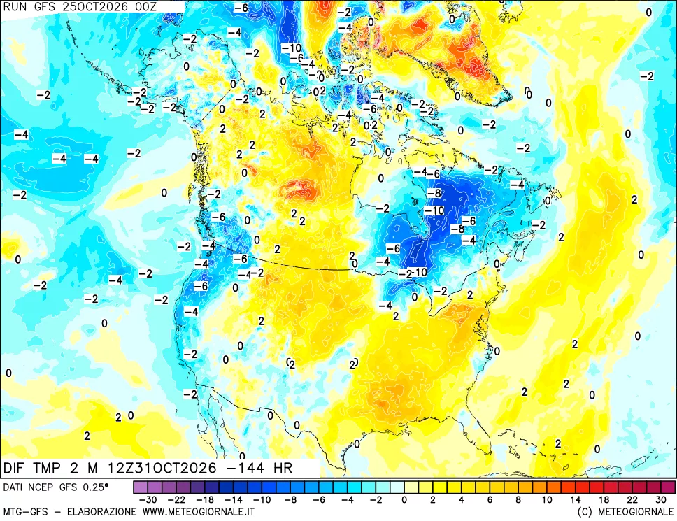 mappa Dif. Temp a 2 metri Valid - Init