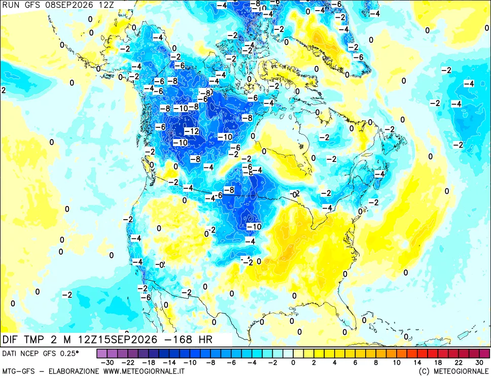 mappa Dif. Temp a 2 metri Valid - Init