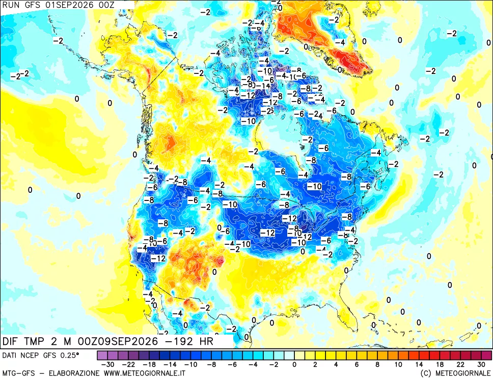mappa Dif. Temp a 2 metri Valid - Init
