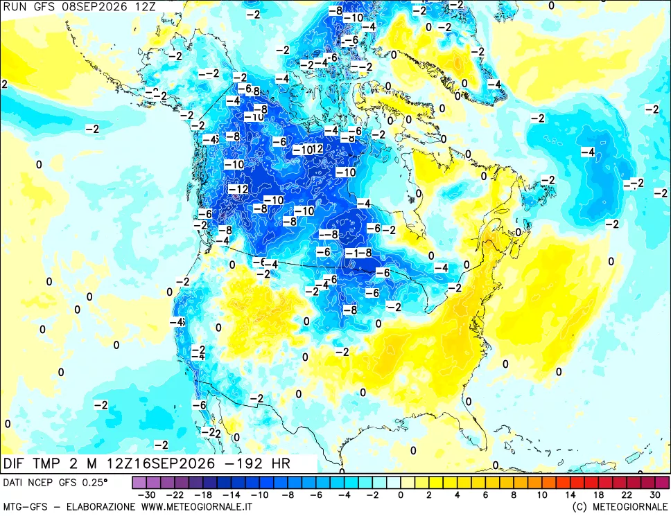mappa Dif. Temp a 2 metri Valid - Init