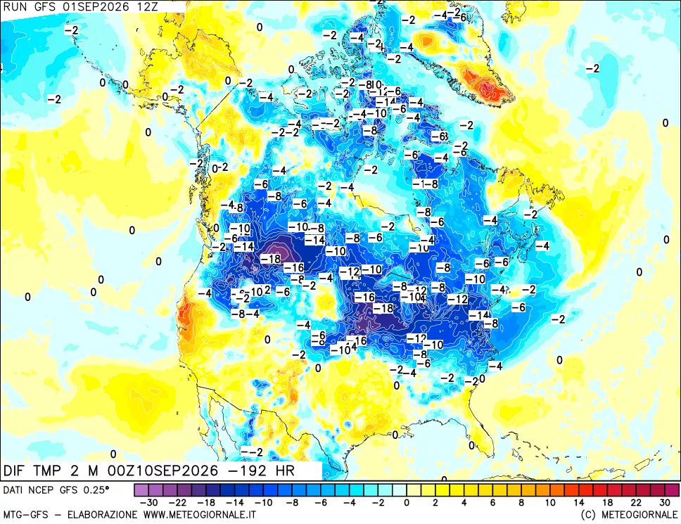 mappa Dif. Temp a 2 metri Valid - Init