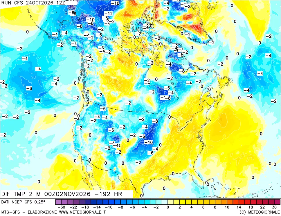 mappa Dif. Temp a 2 metri Valid - Init