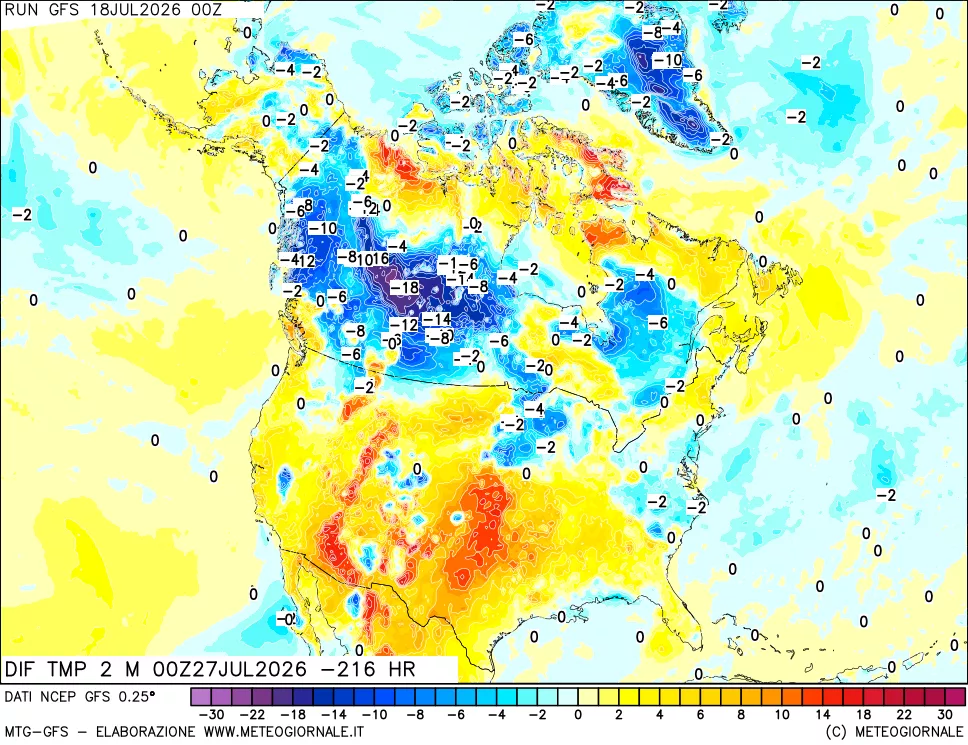 mappa Dif. Temp a 2 metri Valid - Init