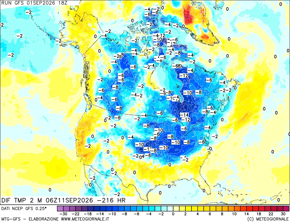 mappa Dif. Temp a 2 metri Valid - Init