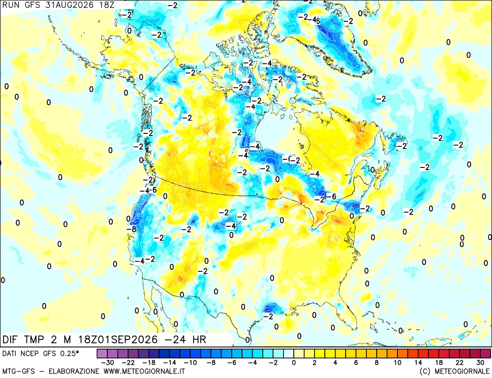 mappa Dif. Temp a 2 metri Valid - Init
