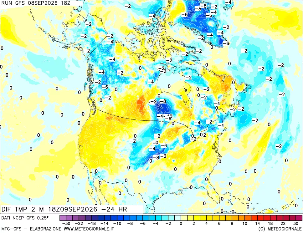 mappa Dif. Temp a 2 metri Valid - Init