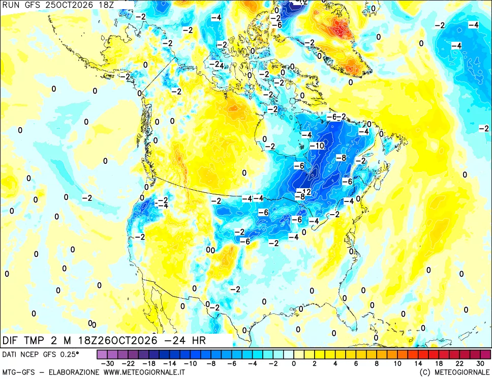 mappa Dif. Temp a 2 metri Valid - Init
